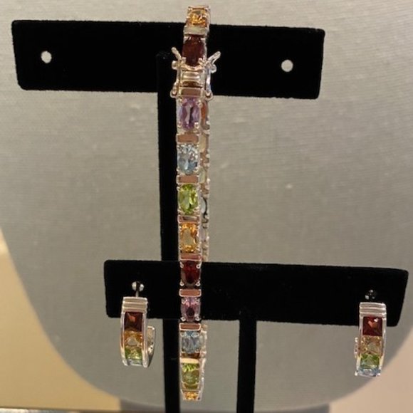 Vintage Jewelry - STERLING 925 Multi Stone Tennis Bracelet/Earrings